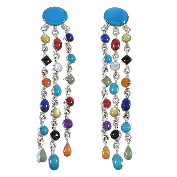 Multicolor Southwestern Sterling Silver Post Dangle Earrings RX56330